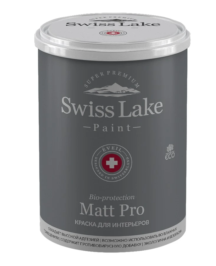 Интерьерная краска Swiss Lake Matt Pro база C для стен и потолков 9 л