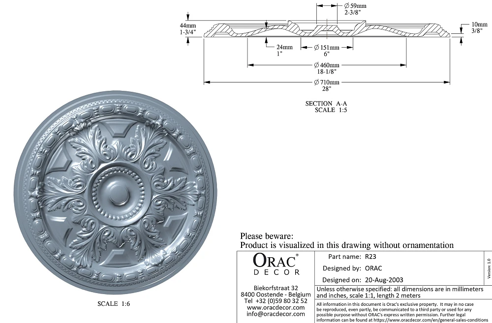 Розетка Orac Decor R23 потолочная D710x44
